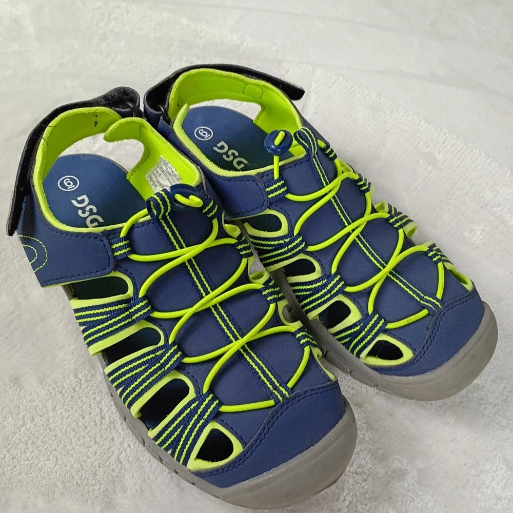 DSG Caged Sandal Youth 6 Blue Neon Green Bungee Hiking Outdoor Gorpcore Summer